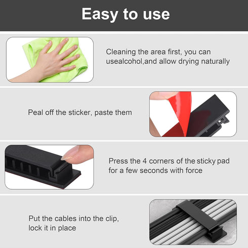Cable Management Clips, 20Pcs Wire Organizers for TV PC Ethernet Cable Holder for Home Office (Black)