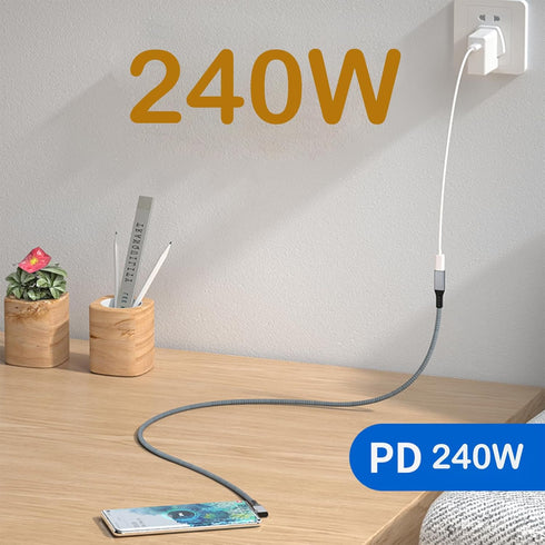 USB 4 Extension Cable 240W 2FT, Right Angle Thunderbolt 4/3 & USB C Male to Female Cable, PD 3.1 Fast Charging for