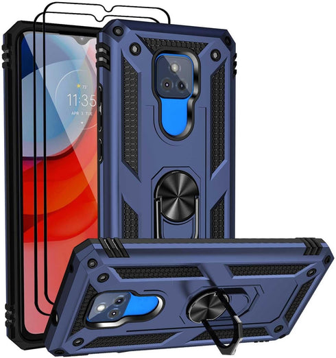 Moto G Play 2021 Case with Tempered Glass Screen Protector, Military Grade Rugged Anti-Scratch Cover, Navy