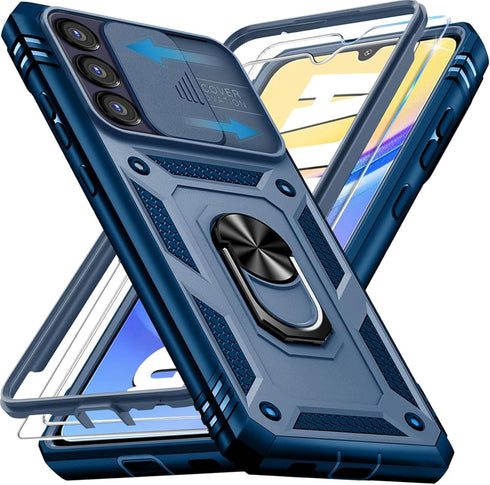 Case for Galaxy A15 5G, Samsung Galaxy A15 Case with Camera Cover & 2 Pcs Screen Protectors, Shockproof Kickstand