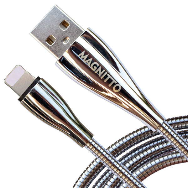 Shop the Silver Metal Braided USB Charging Cable, 3.3ft, Stainless Steel, Tangle-Free, High-Speed Data Sync, Durable
