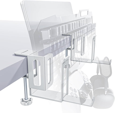NODOCA 2-Slot Laptop Storage for Desk, Vertical Stand with Headphone Holder, Desk Side Storage (White)