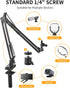 Phone Holder for Bed Desk, Flexible Camera Arm Desk Mount Clamp with Phone Holder and Ball Head, Overhead Tripod Mount