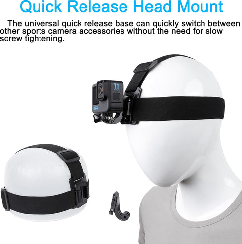 PellKing Quick Release Head Strap Mount for GoPro Hero 13 12 11 10 9 8 7 6 5, Insta360 X3 X2, DJI Osmo Action