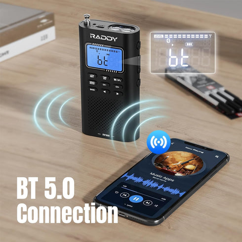 Raddy RF886 Portable Shortwave Radio, AM/FM/SW/VHF/WB Digital Radio with Bluetooth Connection