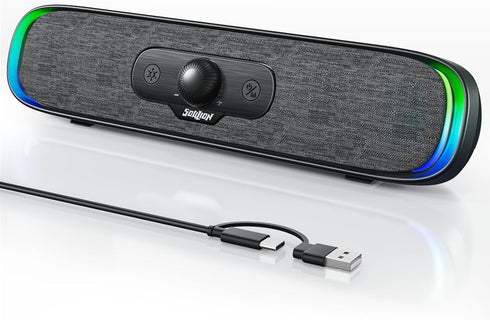 SOULION Computer Speakers, USB C/USB Powered PC Speaker with Colorful LED Lights, Plug-N-Play