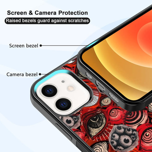 Cool Red Eye Phone Case, Trippy Scary Horror Eyeball Partten iPhone 12/12 Pro Case, Non-Slip Design and Shock Absorption, Phone Case for Teen Girls, Boys, Women and Men(iPhone - 12/12 Pro)
