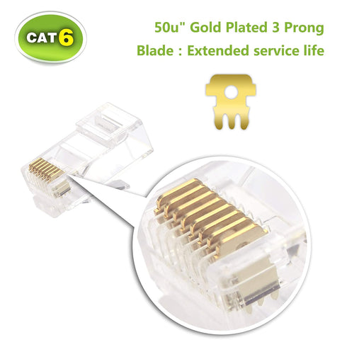 VCE 50-Pack RJ45 Cat6 Pass Through Connectors, Gold Plated Cat 6/Cat 5e RJ45 Ends for Solid or Stranded UTP Network