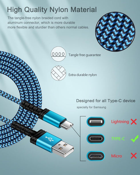 3Pack USB C Charger Cable Fast Charging for iPhone 15/15 Pro/15 Pro Max, Android Samsung Galaxy A Series, Auto Car