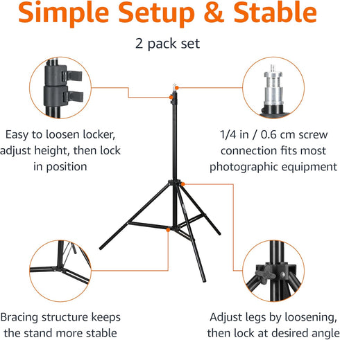 Amazon Basics 2.8-6.7 Pack 2, Portable Aluminum Photography Light Stand Tripod with Case, Adjustable Feet, of Black