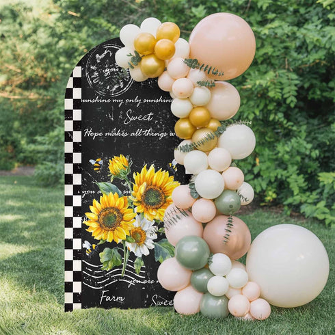 Jnbasdffb 6.6 Yellow White Sunflower Wedding Arch Cover, Stretchy Spandex Arch Backdrop Stand Covers FT, Leaves Oil