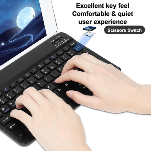 Ultra-Slim Portable Bluetooth Keyboard and Mouse Combo, Compact Rechargeable Wireless Set for iPad Pro/Mac OS/Windows
