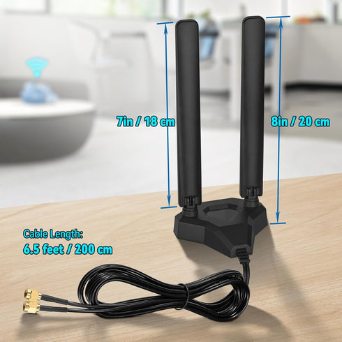 Eightwood WiFi 6E Tri-Band Antenna, 6GHz/5GHz/2.4GHz, Magnetic Base with 6.5ft Extension Cable for PC Desktop