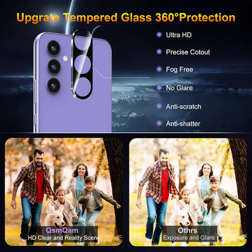 3 Pack Ultra HD Tempered Glass Screen Protector & Camera Lens for Samsung Galaxy A54 5G, 9H Hardness, Anti-Scratch.