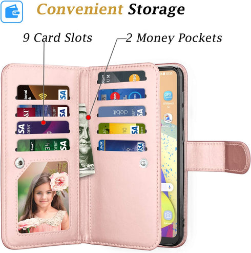 Galaxy A21 Case for Samsung, Takfox PU Leather Wallet Case with 9 ID Credit Card Holder Slots (Rose Gold)