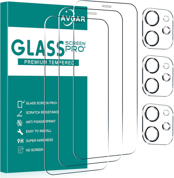 (3+3 Pack) Glass Screen Protector for iPhone 12 Mini with Camera Lens Protector - 5.4 Inch HD Clear