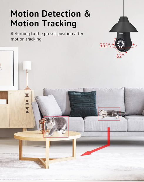 LaView 4MP Bulb Security Camera 2.4GHz, 360° Wireless Outdoor Indoor Full Color Day and Night, Motion Detection,