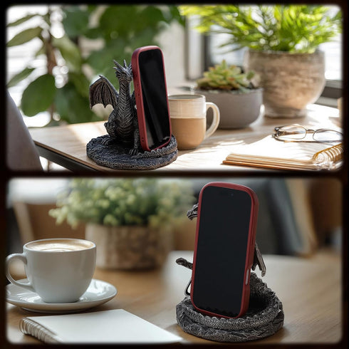 Relaxweex 5.78 4.25 6 Inch Gothic Dragon Cell Phone Holder Resin Gothic Standing Guardian Dragon Cell Phone Stand
