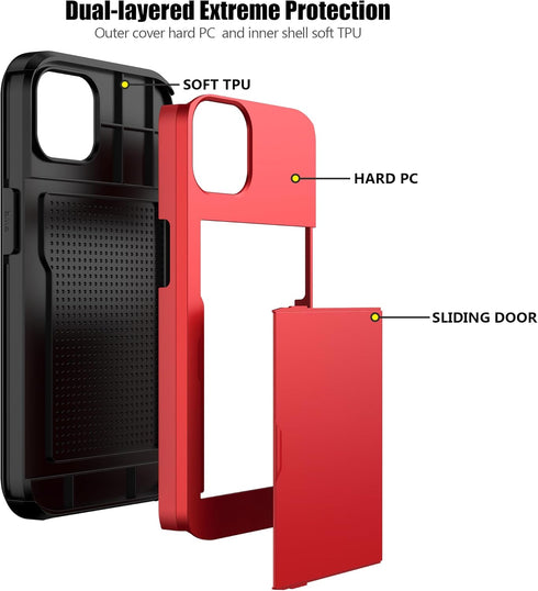 Nvollnoe for iPhone 14 Case with Card Holder, Heavy Duty Protective Dual Layer Shockproof Slim Wallet Case for Women &