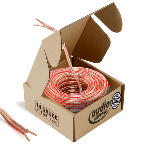 Audio Express 40ft 14-Gauge Stereo Speaker Wire, 12.19m, 2 Conductor, Polarity Marked, Clear PVC,