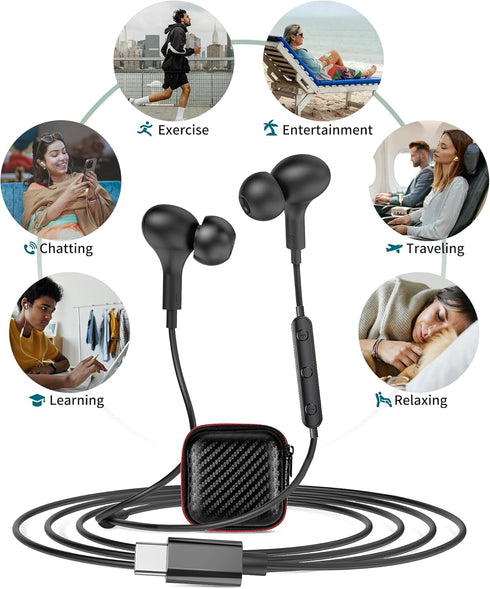 USB C Headphones for Samsung Galaxy S24 Ultra S23 FE S22 S21, Magnetic Wired Earbuds with Microphone Volume Control