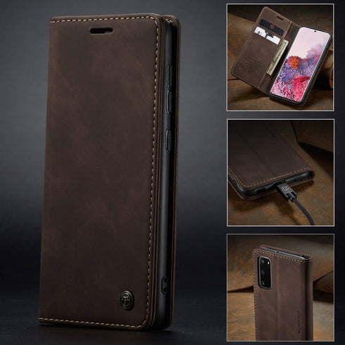CaseMe Wallet Case for Samsung S20 5G - Card Holder Kickstand Magnetic Leather Flip Case (Coffee)