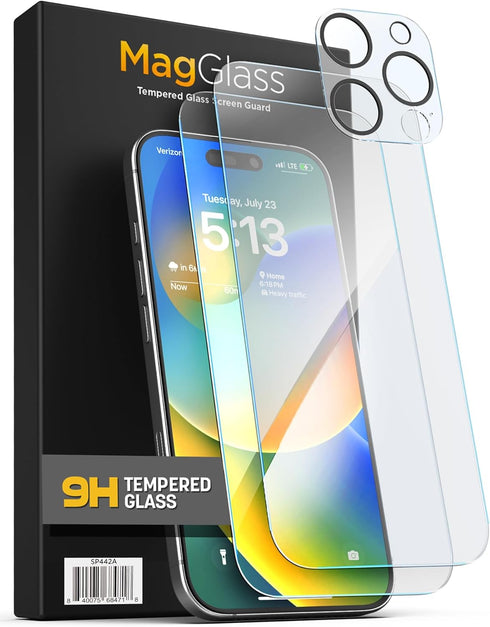 magglass iPhone 16 Pro Max Screen Protector (2-Pack) High-Clarity Toughened Tempered Glass with Rear Camera Lens Guard