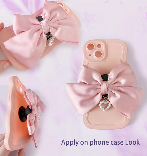 Miitoomo Cute Bow Phone Stands Fashion Cellphone Charm Grip Holder Universal Rotatable (Black)