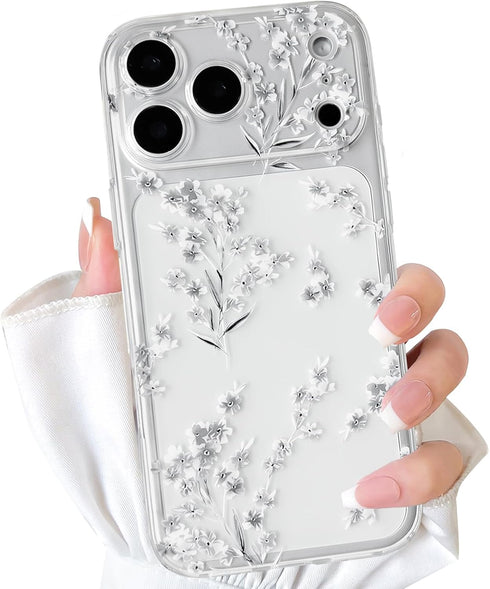 NITITOP Compatible for iPhone 17 Pro Case Cute Clear Flower Floral Artistic Design