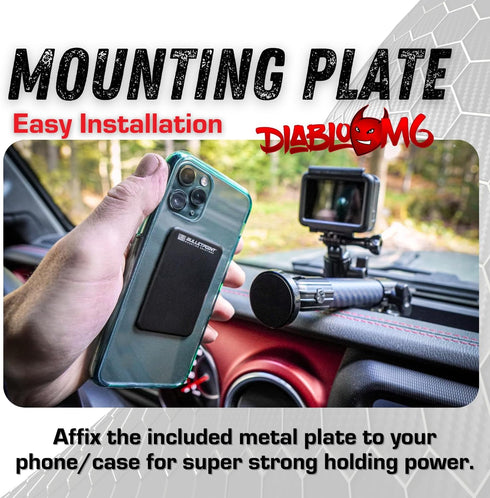 DiabloM6 Magnetic Cell Phone Mount Compatible with iPhone and Android Smartphones - 20mm Attachment Ball - Metal Plate