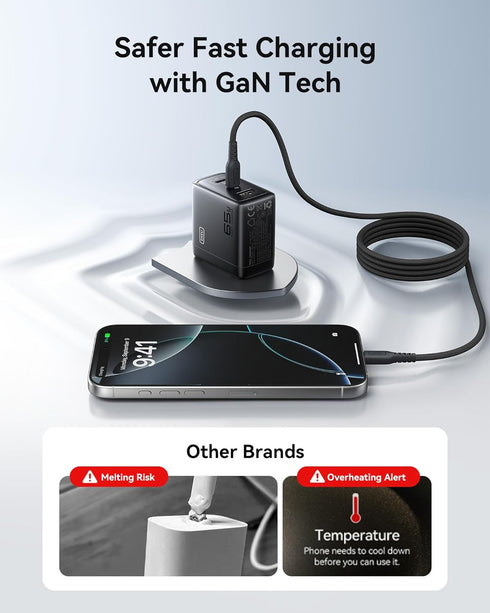 INIU 65W 3-Port 100W 17 16 15 S26 S25 10 9 USB C Charger Block, GaN Fast Charging Adapter with Cable & Advanced