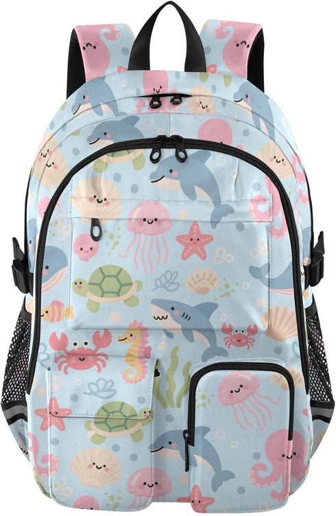 ALAZA School Backpack for Teen Girls Boys Ocean Crab Turtle Shells Kids