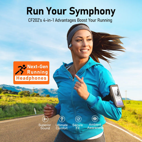 OpenComfy CF202 Next-Gen Running Headphones - Wireless Bluetooth Open Ear Headphones for Sports Gym Workout