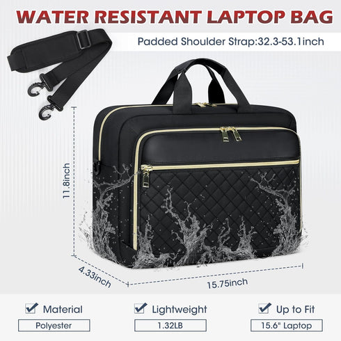 NEWHEY Laptop Bag 15.6 Inch Briefcase for Women Men, Waterproof Messenger Bag for Business Office Work, Black
