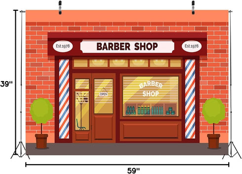 BELECO 5x3ft Fabric Cartoon Barber Shop Backdrop for Photography Red Brick Wall Hair Salon Hairstylist Haircut