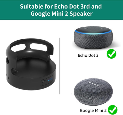 Echo Dot 3 Battery Base, Portable Battery Base for Dot 3rd Gen & Google Mini 2, 5200 mAh, 8 Hours Work Time, Black