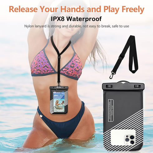 Waterproof Phone Pouch 2pcs(S+L),Waterproof Phone Lanyard Case, IPX8 Floating Waterproof Phone Case Dry Bag for iPhone 15 14 Pro 13 13 Pro Max 12 11 XR XS SE 2022/2020,Samsung S24 S23 S22 S21 FEWhite