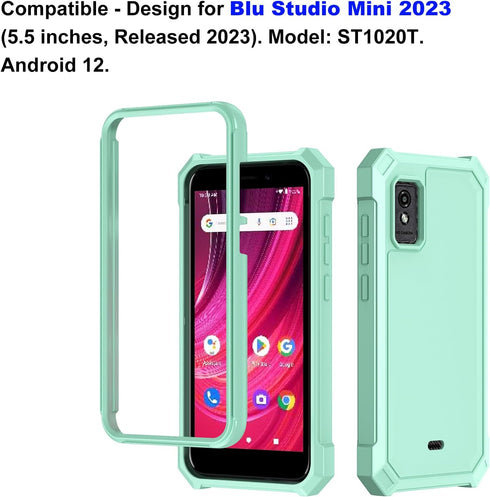 Ailiber Rugged Silicone Cell Phone Case for Blu Studio Mini 2023 with Screen Protector, Shockproof Corners, Mint Green