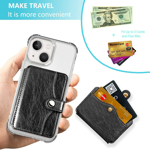 ?? Phone Wallet Stick On - Credit Card Holder for Cell Phone, Stick on for Back of Phone or Phone Case (Black)