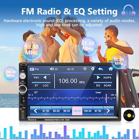Podofo Double Din Car Stereo with Bluetooth, 7 Inch Touchscreen Multimedia Receiver with Backup Camera and Remote