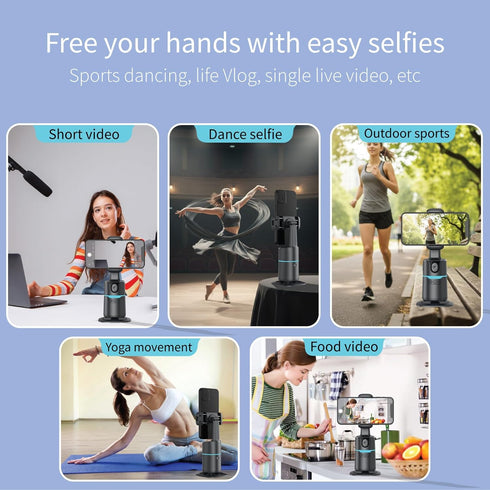 MZYSKJ 2 360 Auto Face Tracking Tripod Desk Mount with Fill Lights Rotating Phone Holder for iPhone, Smart AI Motion