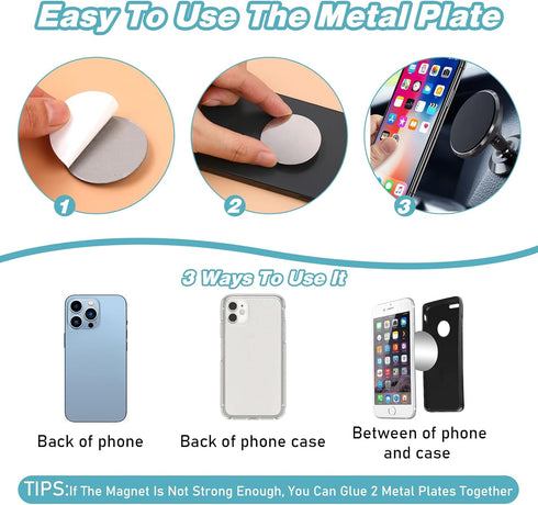 40Pcs Phone Metal Plates, Round Mobile Phone Metal Plate Made of Iron, Adhesive Cell Phone Case Back Magnet Stickers