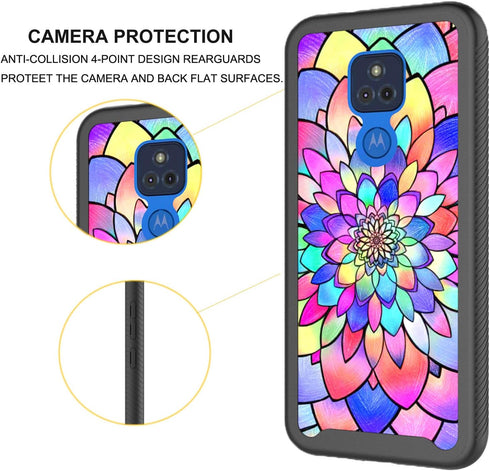 Case for Moto G Play (2021), Cute Shockproof Dual Layer Armor Protective Cover, 6.5", Rainbow Flowers