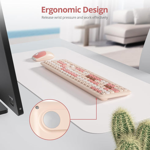 Typewriter Wireless Keyboard and Mouse Combo, 2.4G Office 104 Keys Retro Punk Keyboard for Laptop PC Desktops