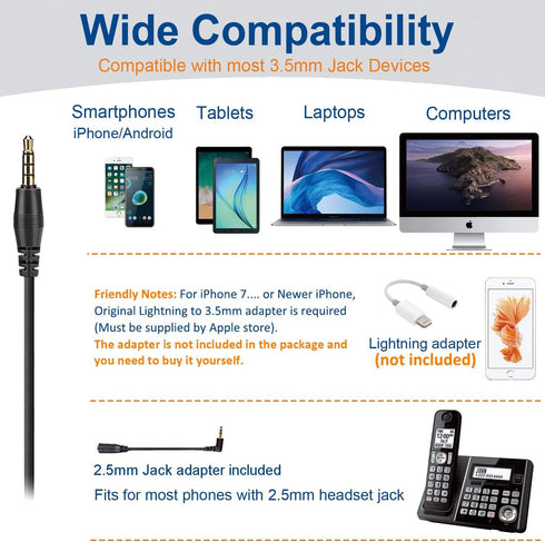 Headset 3.5mm Cell Phone with Microphone Noise Cancelling & Call Controls, Computer Headphones for Samsung PC Business