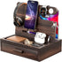 Wooden Phone Docking Station Nightstand Organizer with Drawer Storage, Cell Phone Stand Gifts for Men, Dad, Boyfriend,