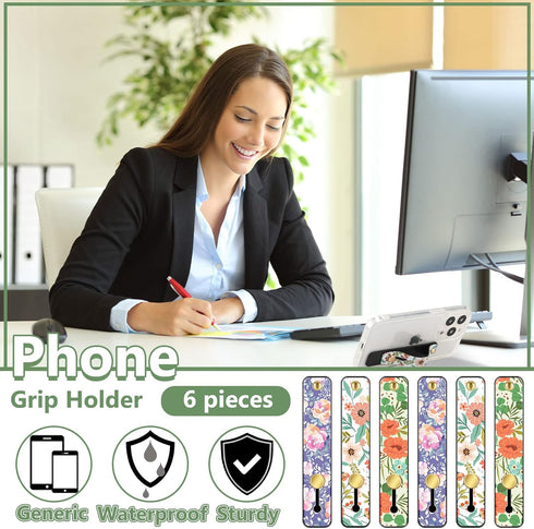 6 Pieces Phone Strap Grip Holder, Telescopic Finger Strap Stand for Most Smartphones (Blossom)