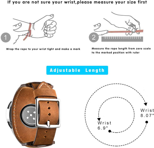 22mm Genuine Leather Cuff Bracelet Replacement Strap for Samsung Galaxy Watch 46mm/Galaxy Watch 3 45mm/Gear S3
