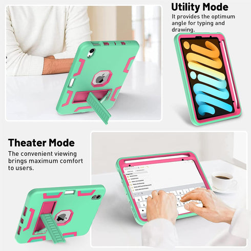 AICase iPad mini 6 (2021) Case with Screen Protector, Kickstand, Shockproof Heavy Duty Rugged Protection (Light