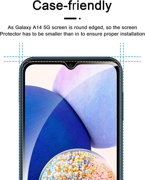 Romuto 3+3 Pack Samsung Galaxy A14 5G Screen Protector, 9H Tempered Glass, Ultra HD, Scratch Resistant, Easy Install.